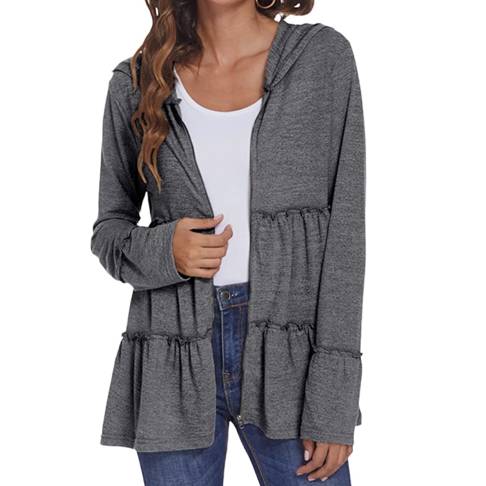 Peplum sweater for Women Pleated Tiered Ruffle Hooded